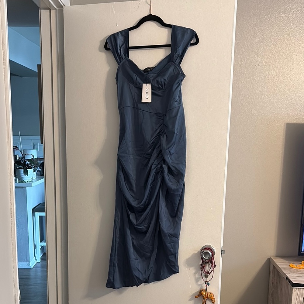 Cider Blue Dress with side slit side zipper